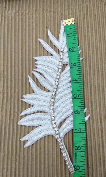 White Hand Embroidered Leaf Applique, Beaded Leaf Motif, Cutwork Applique